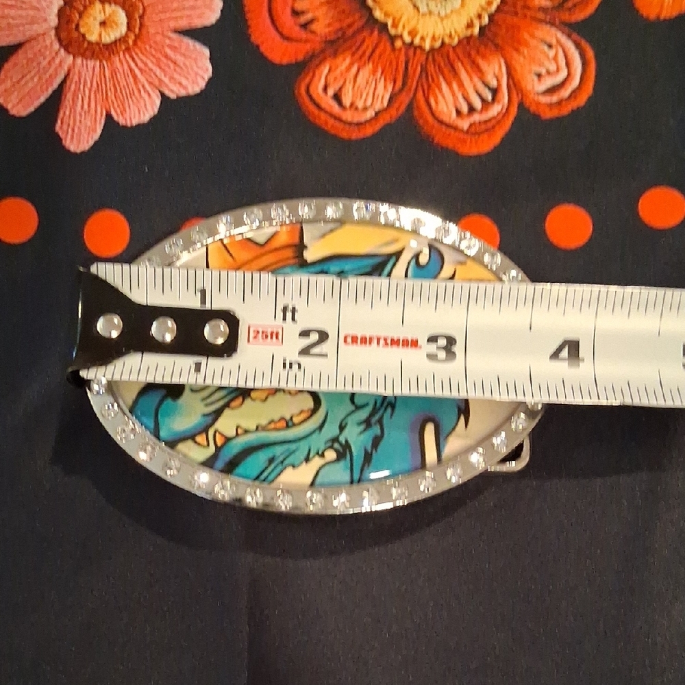 DRAGON KING Oval Belt Buckle with Rhinestone Trim - Picture 3 of 4
